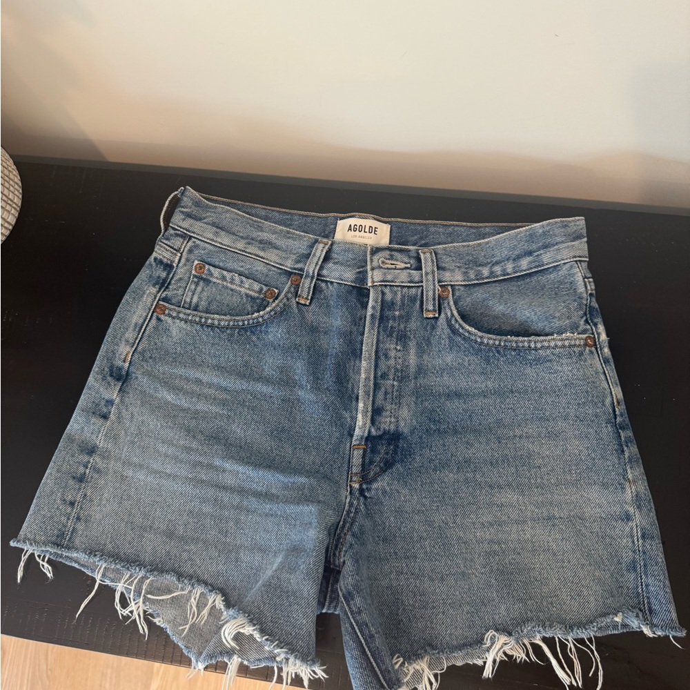 Agolde Blue Jean Shorts High-Waisted Distressed